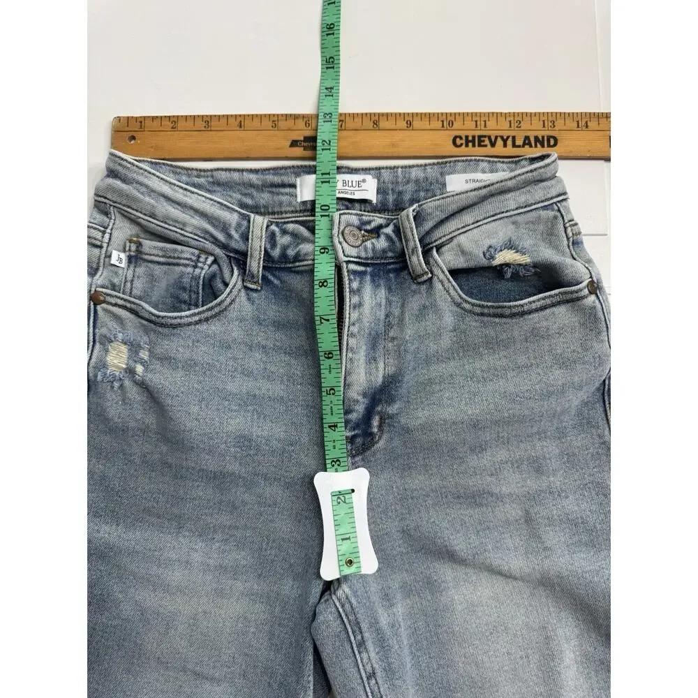 Judy Blue Jeans Womens Distressed 5/27 Blue Straight Stretch Medium Wash Denim - Picture 4 of 7